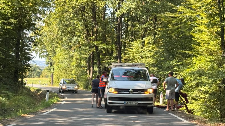 FOTO in VIDEO: Zletel s ceste pred Kruplivnikom, voznike opozarjajo naj pazijo 