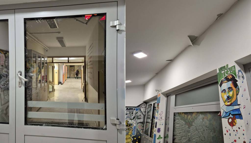 V eksploziji pirotehnike poškodovan vhod šole v Dupleku, ravnatelj napovedal kamere