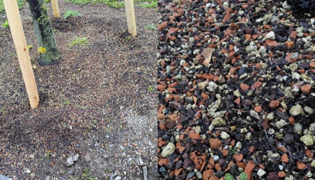 Gradbeni odpadki ob drevesih pri Žalah