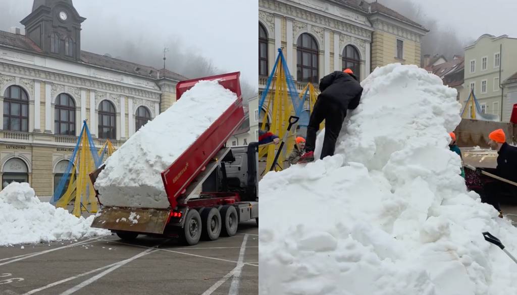 Sneg sredi Ljubljane: Krekov trg spremenili v pravljično zimsko prizorišče