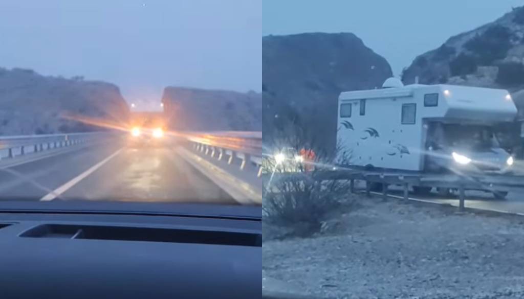 VIDEO: Z avtodomom čez most na Krk kljub prepovedi in nevarnim razmeram