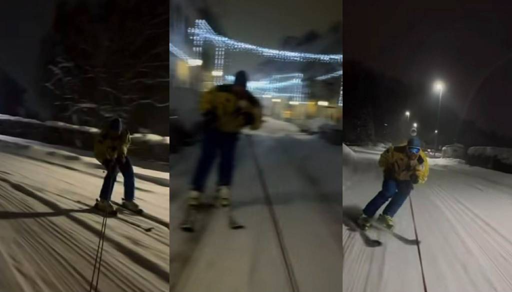 Nenavaden prizor na Ptuju: Moški smučal za avtomobilom po še ne spluženi cesti