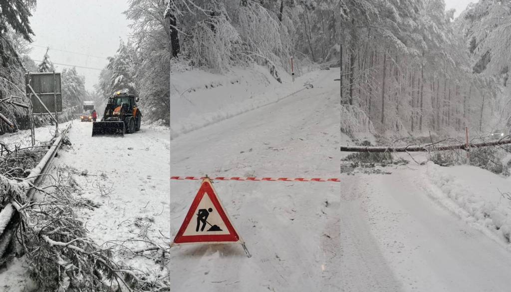 FOTO: Sneženje ohromilo dele Pomurja, cesta med Kuzmo in Sotino popolnoma zaprta