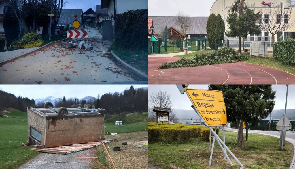 Močan veter se še krepi! Več tisoč gospodinjstev brez elektrike, šole na Gorenjskem odpovedujejo pouk