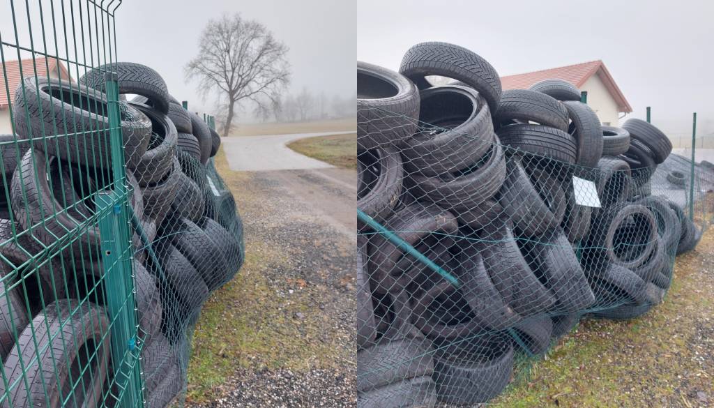 Poglejte si te prizore z Goričkega: V zbirni center nametal 40-50 avtomobilskih gum, uničili tudi žično ograjo