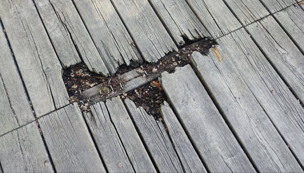 FOTO: Nevarne luknje in štrleči žeblji sredi Ljubljane ostajajo, občina brez datuma obnove