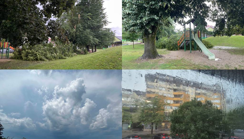 FOTO in VIDEO: Nevihtni pas znova pustošil po Pomurju, pri soboškem vrtcu podrlo drevo