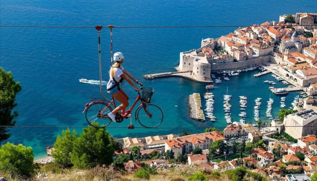 VIDEO: Bi si drznili kolesariti po jekleni vrvi nad Dubrovnikom?