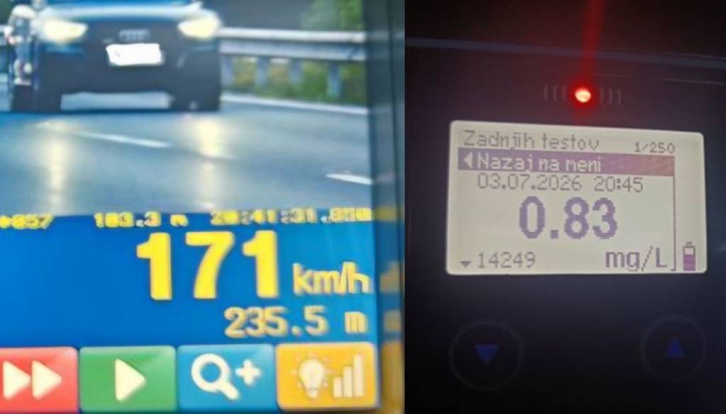 Štajerski policisti ustavili voznika, ki je po avtocesti vozil 170 kilometrov na uro, za volanom ni bil trezen