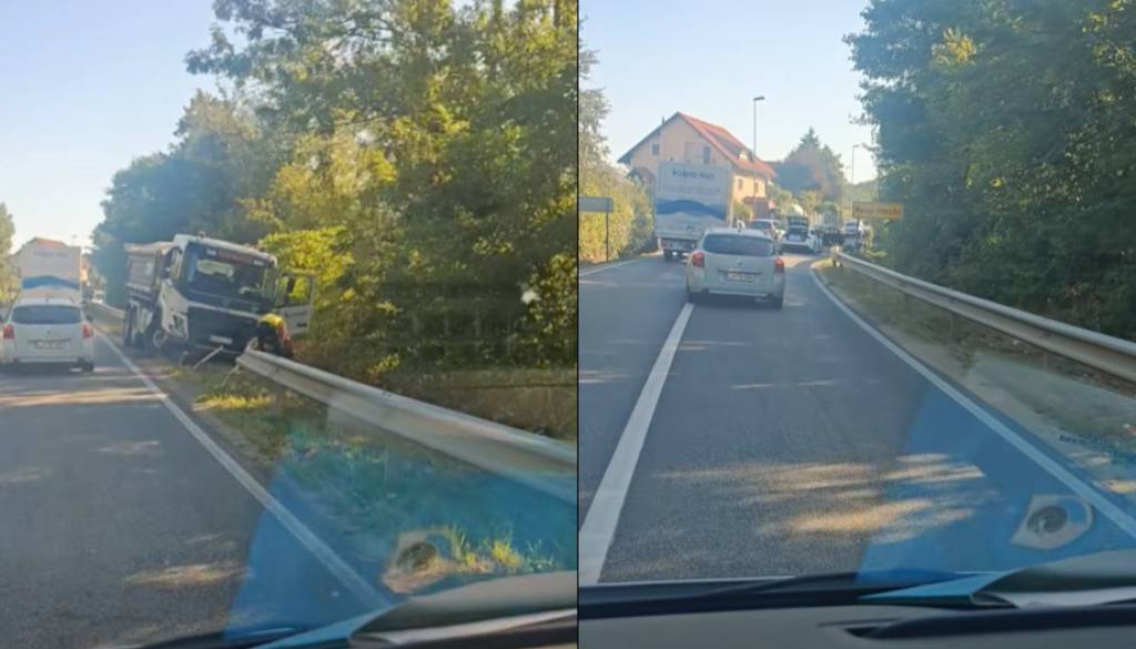 VIDEO: Na Belokranjski cesti trčila avtomobil in tovornjak, ena oseba poškodovana