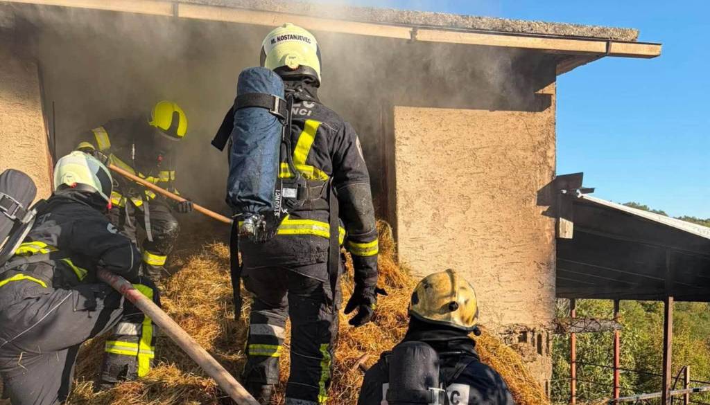 Ogenj se je s travnika razširil na senik, gospodarski objekt in garažo