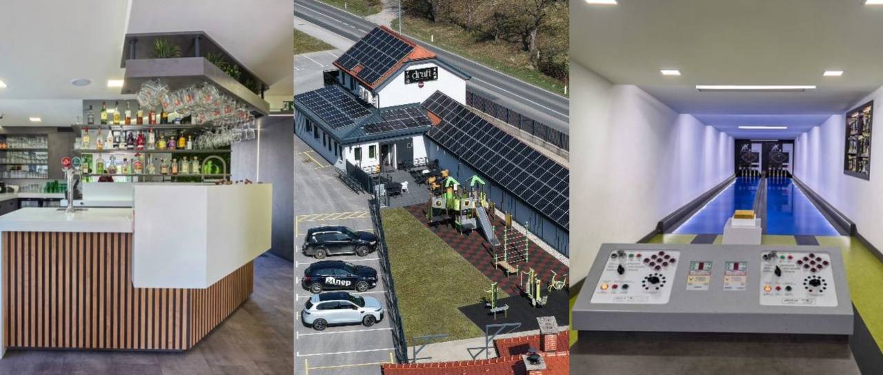 Naprodaj nenavaden kompleks ob Dravi: Kavarna, kegljišče, športni park in apartma v enem