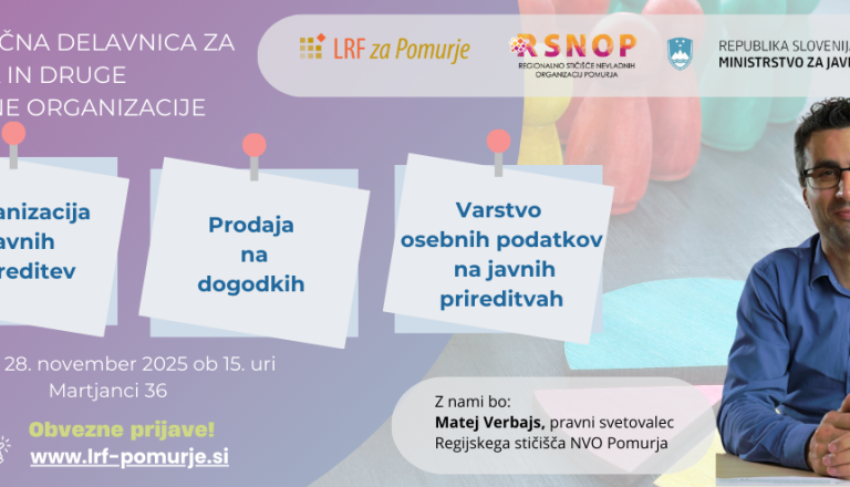 Brezplačna delavnica za društva in zavode: organizacija dogodkov, prodaja izdelkov ter varstvo osebnih podatkov na dogodkih