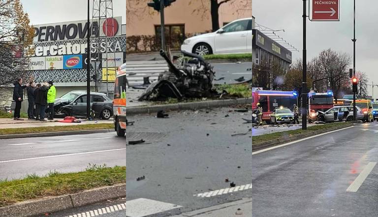 FOTO: Posledice hude prometne nesreče na Celovški cesti