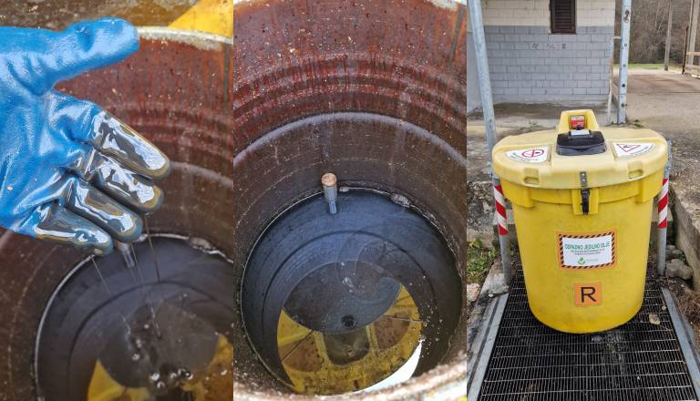 FOTO: Okoljski incident v Škocjanu, motorno olje med odpadnim jedilnim oljem