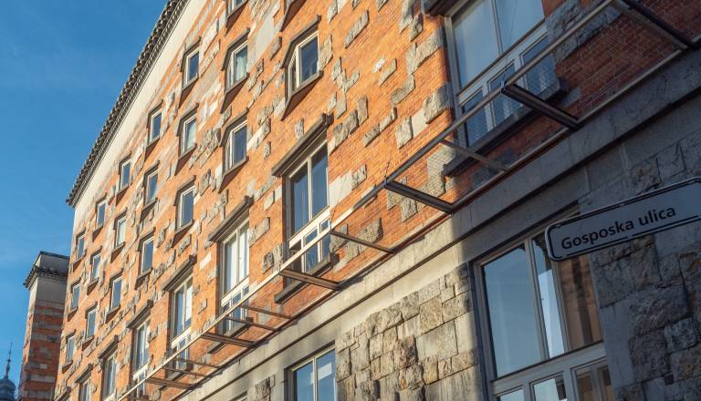 FOTO: Del fasade NUK trenutno zaščiten z lovilnimi mrežami, ali Plečnikova fasada razpada?