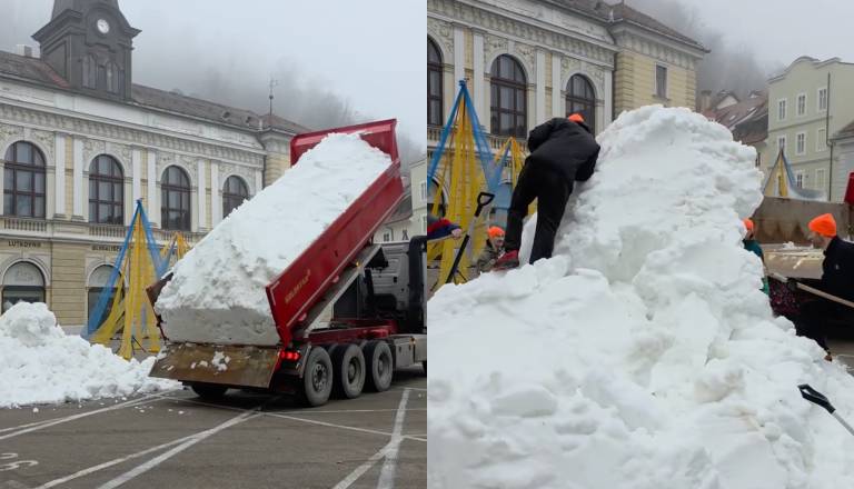 Sneg sredi Ljubljane: Krekov trg spremenili v pravljično zimsko prizorišče