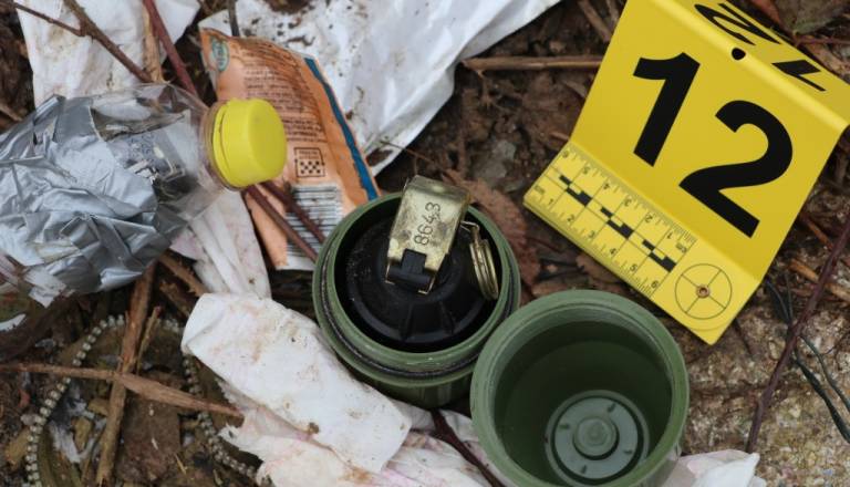 FOTO: Hišni preiskavi na Dolenjskem: od pušk in bomb do ukradenih registrskih tablic