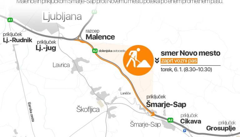 Pozor! Na dolenjski avtocesti danes zjutraj oviran promet proti Novemu mestu