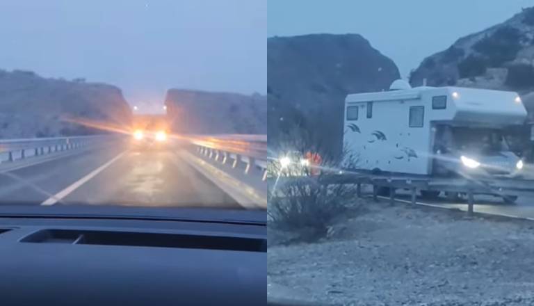 VIDEO: Z avtodomom čez most na Krk kljub prepovedi in nevarnim razmeram