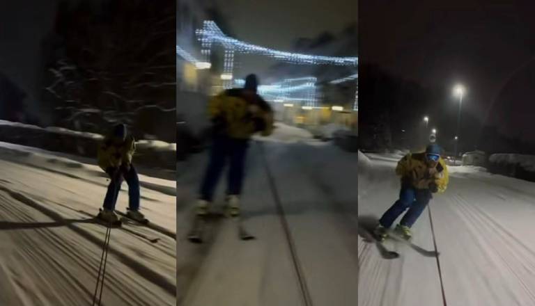 Nenavaden prizor na Ptuju: Moški smučal za avtomobilom po še ne spluženi cesti