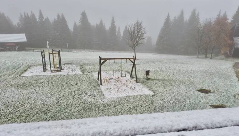 FOTO: Belo presenečenje na Štajerskem: zapadel je prvi sneg