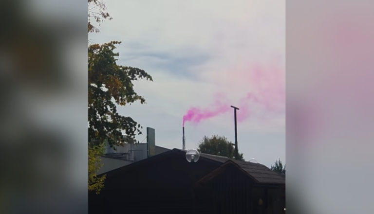 VIDEO: Kaj se je dogajalo v Račah? Podjetje pojasnilo, zakaj se je iz dimnika kadil vijoličen dim