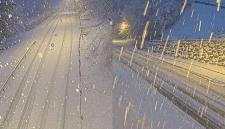 Zaradi močnega sneženje oviran promet, ponekod promet povsem obstal