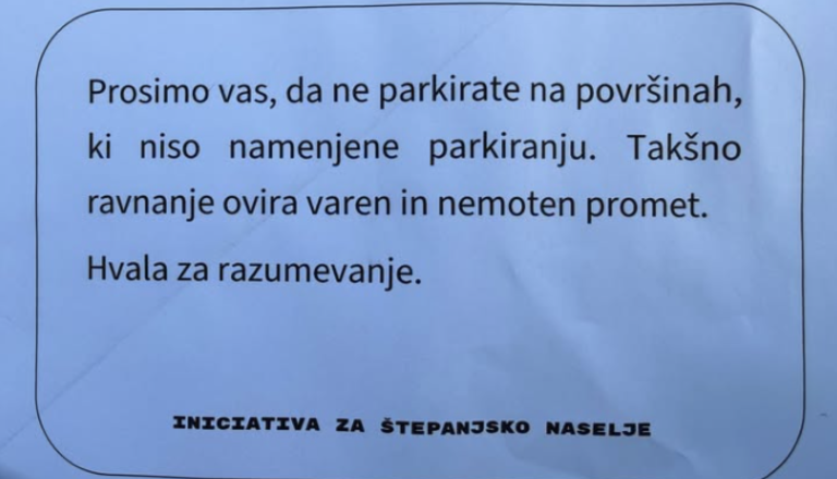 V Štepanjcu spet vse zaparkirano: Obvestila namesto redarstva zdaj piše kar Iniciativa za Štepanjsko naselje!