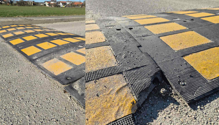 Poškodovani ležeči policaji pri vrtcu ogrožajo prometno varnost