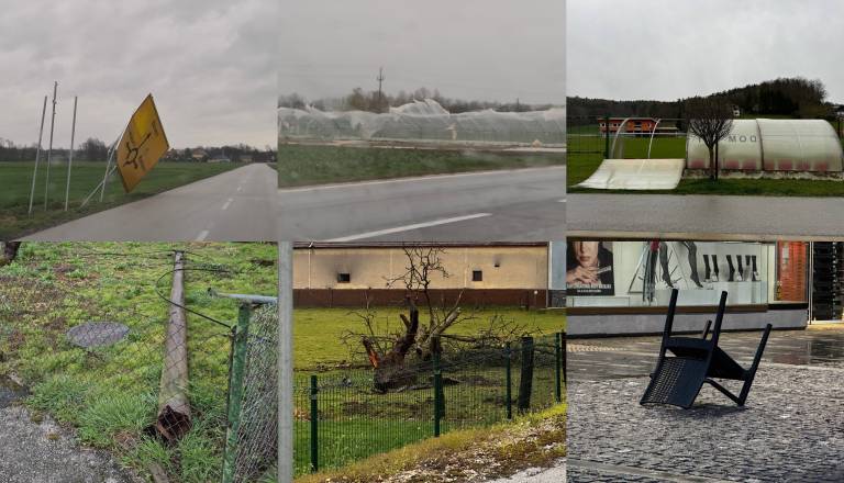 FOTO in VIDEO: Močan veter v Pomurju podiral drevje in odkrival strehe, gasilci na terenu v več občinah