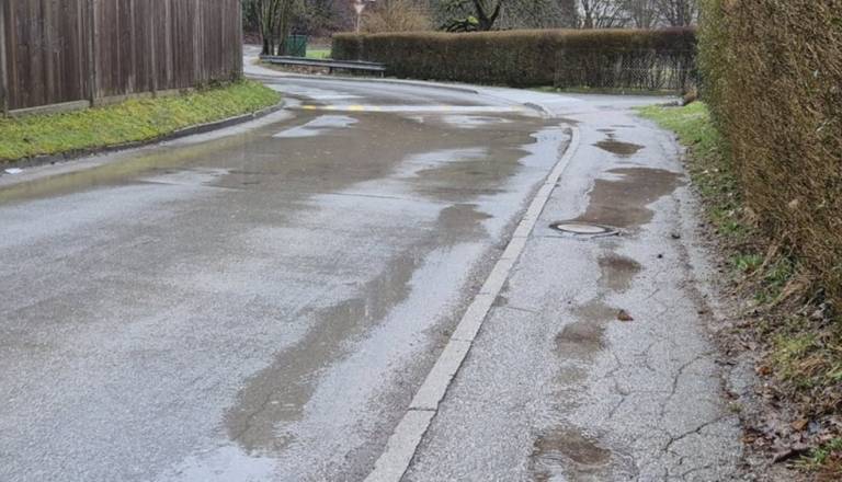 Pločnik v Črnučah preozek, poškodovan in pogosto poplavljen