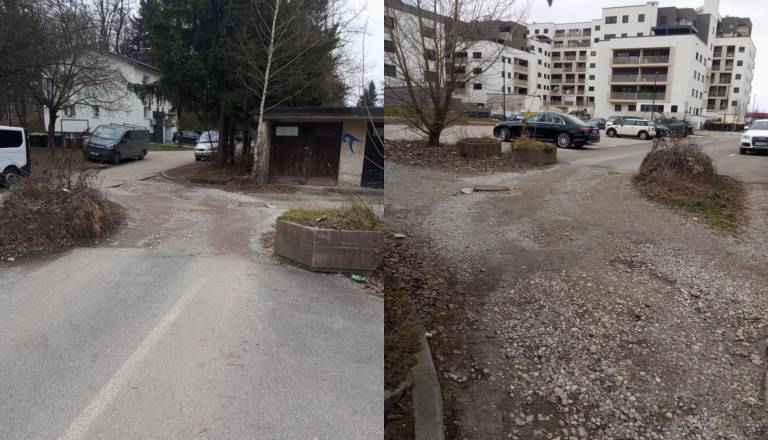 Premaknjena betonska korita omogočajo vožnjo po peš površini na Pučnikovi