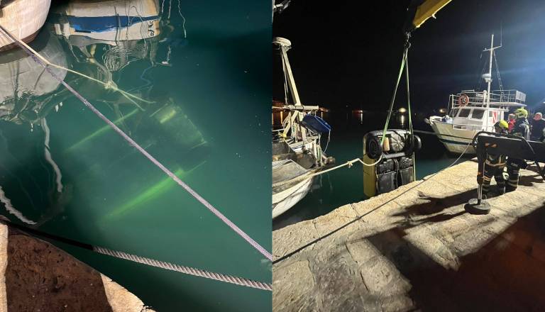 Na Krku avto končal v morju, gasilci pomagali pri reševanju