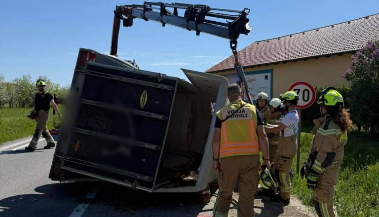 FOTO: Gasilci iz prevrnjene prikolice rešili prestrašena konja 