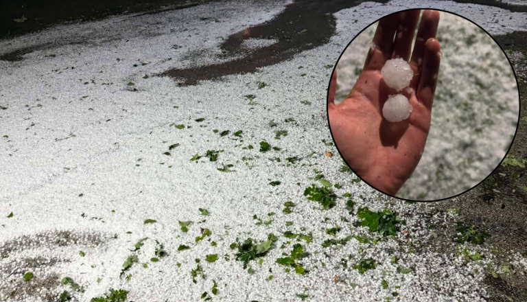 FOTO in VIDEO: Toča pobelila dele Štajerske, veter podiral drevesa in odkrival strehe