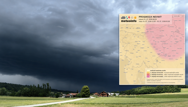 Nevihtna nevarnost se veča, vremenoslovci najhujše napovedujejo prav v Pomurju