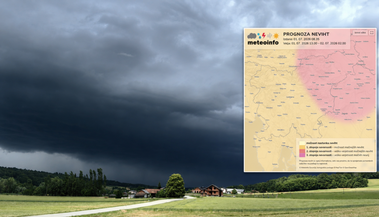 Nevihtna nevarnost se veča, vremenoslovci najhujše napovedujejo prav v Pomurju
