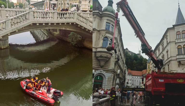 Krogla s Tromostovja ni bila ukradena? Potapljači so jo našli na dnu Ljubljanice