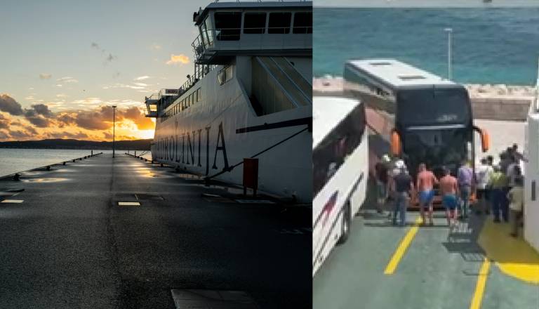 VIDEO: Avtobus obtičal na trajektu za Korčulo, potniki ga zibali, da bi ga spravili z rampe