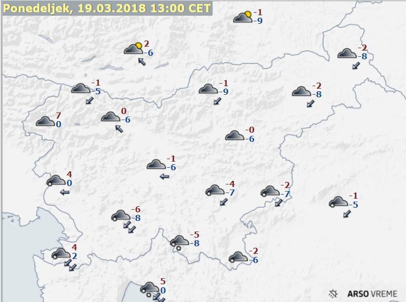 Temperature se bodo predvsem v nedeljo in ponedeljek spustile na -8