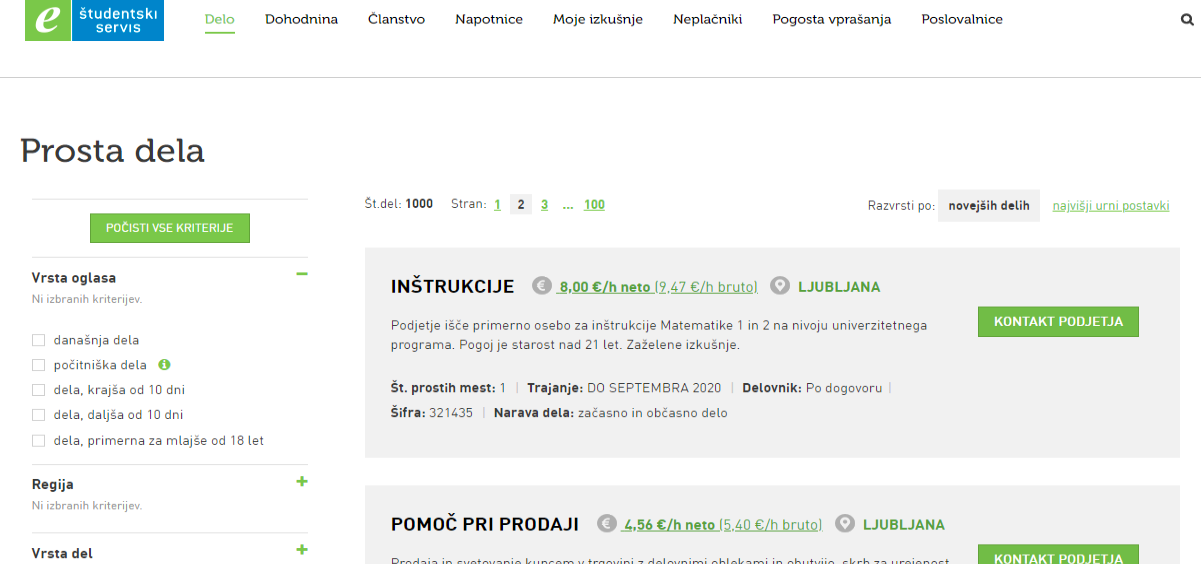 Ponudba del je v primerjavi z enakim obdobjem lani, precej manjša in manj raznolika. VIR: e-Študentski servis.