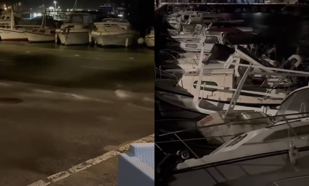 VIDEO: Hrvaško obalo zajelo silovito neurje, na Hvaru in Visu morje nenadoma zalilo obalo