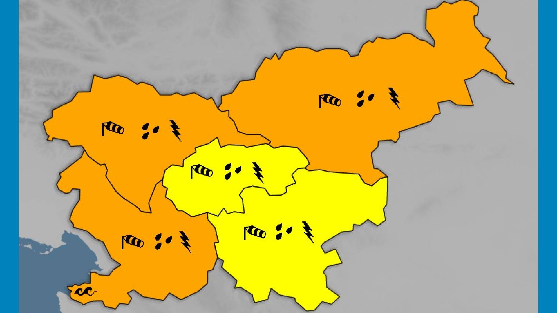 ARSO opozarja: Oranžno opozorilo zaradi vetra, ponoči možni močnejši nalivi