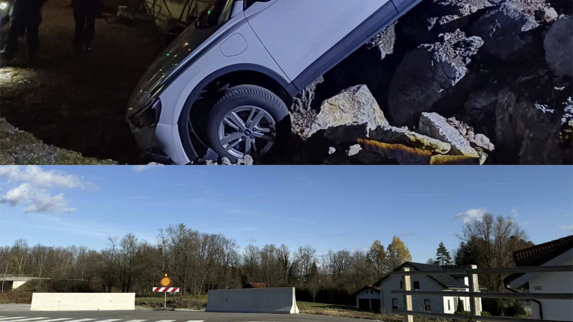 FOTO: V kratkem času (vsaj) dva voznika pri kočevskem krožišču končala v skalah, nevaren izvoz sedaj urejen