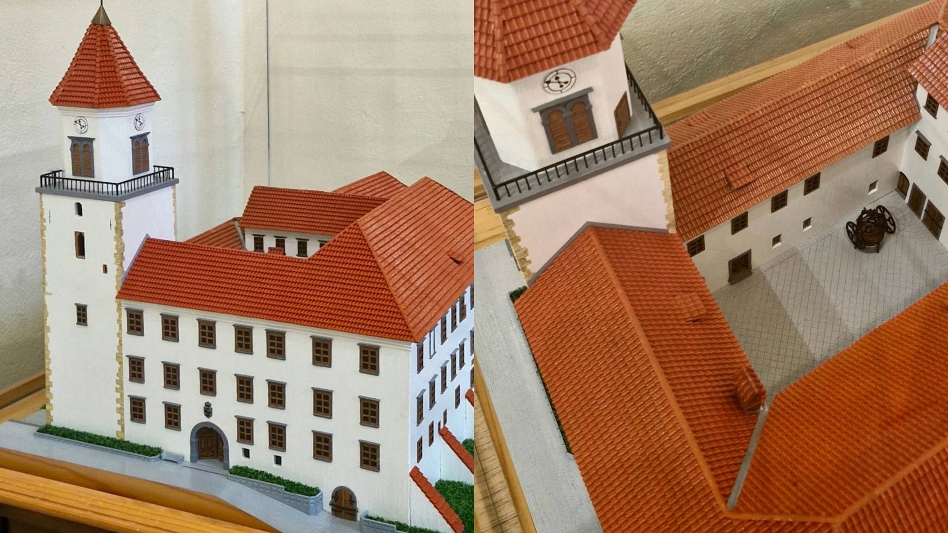 Izjemno natančna maketa gradu krasi stopnišče do grajskega stolpa 