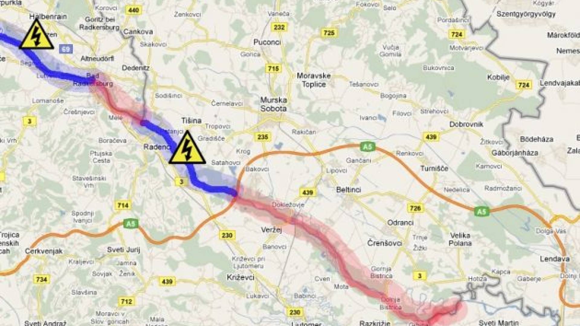 Skica ni natančen prikaz sprejemljivega območja reke Mure. 